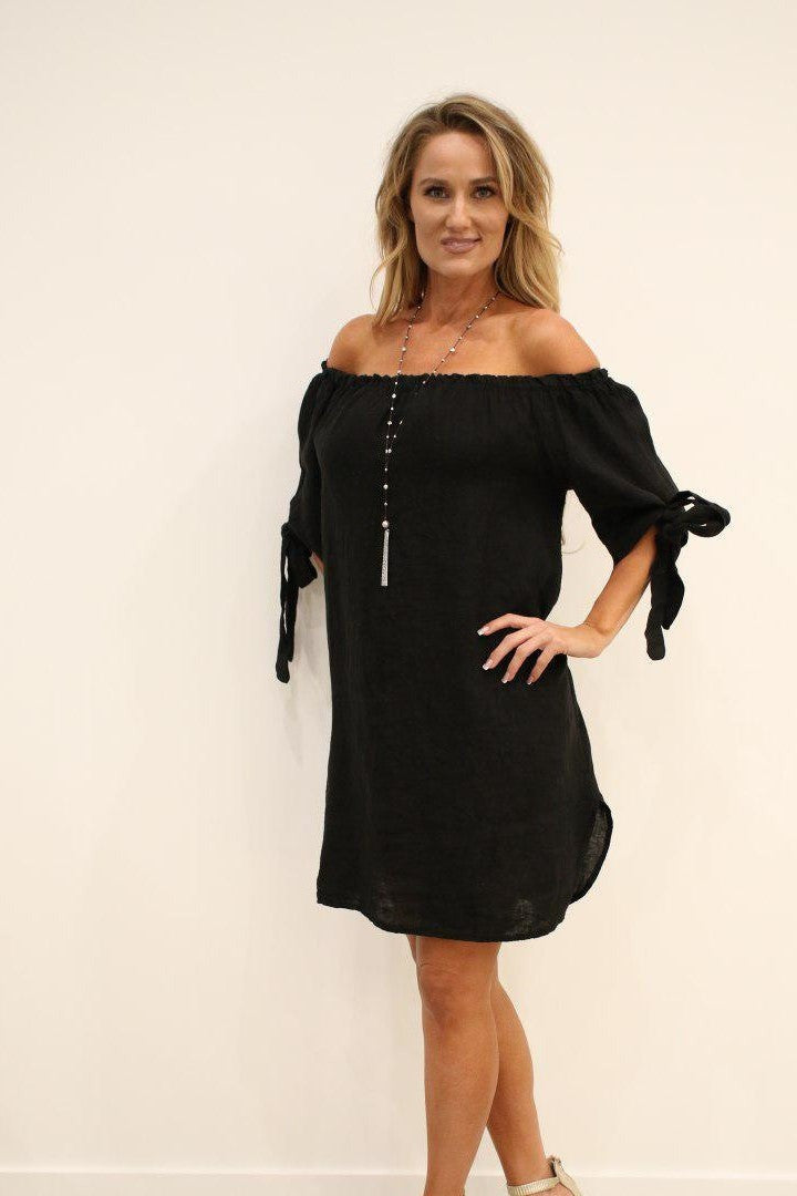 Italian Linen Off The Shoulder Dress Dress Raw Moda