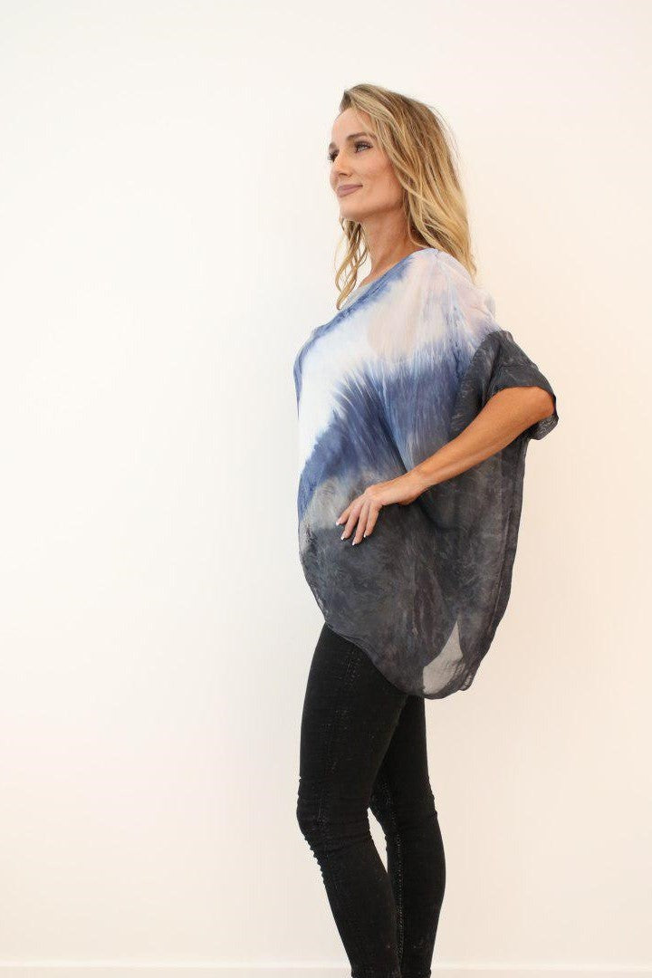 Italian Silk Tie Dye Raw Moda Top Top Raw Moda