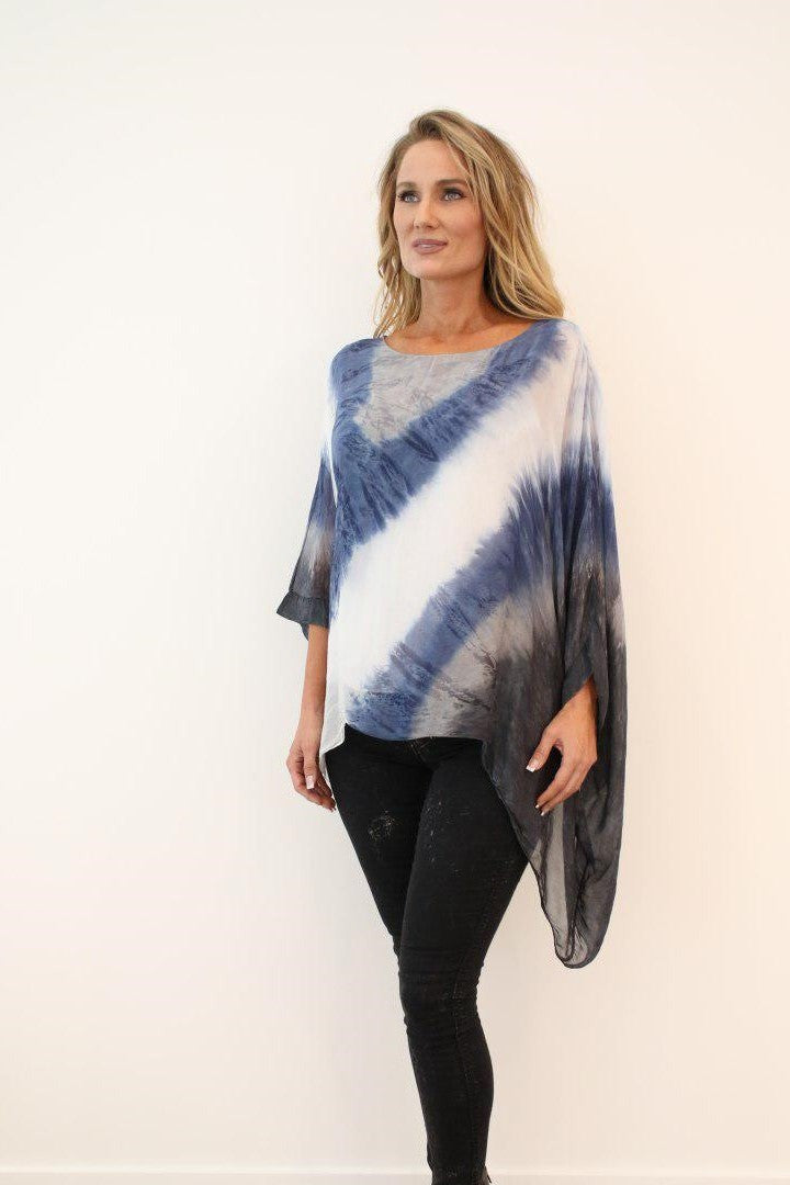 Italian Silk Tie Dye Raw Moda Top Top Raw Moda