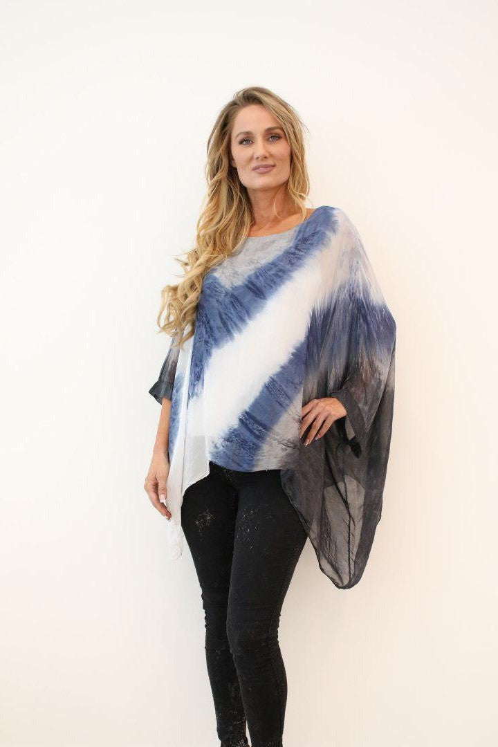 Italian Silk Tie Dye Raw Moda Top Top Raw Moda
