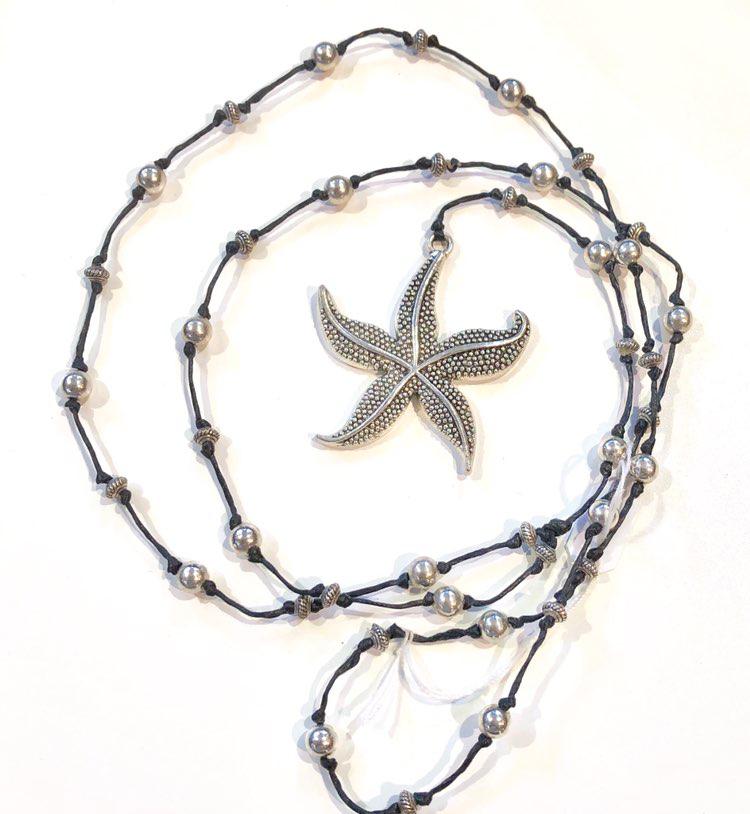Silver Star Fish Long Necklace Necklace Raw Moda Silver