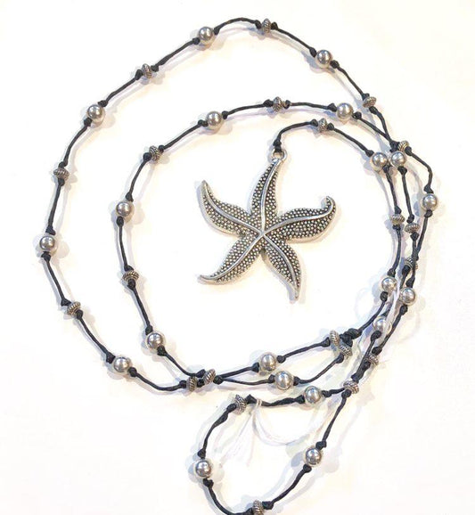 Silver Star Fish Long Necklace Necklace Raw Moda Silver