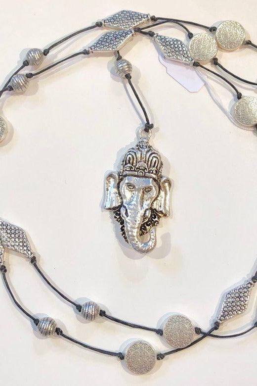 Silver Elephant Head Long Necklace Necklace Raw Moda Default Title