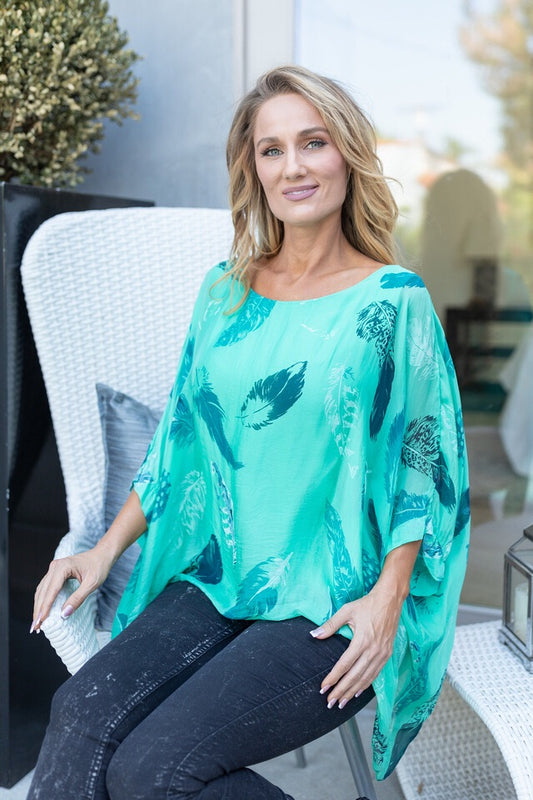 Raw Moda Italian Silky Feathered Pattern Top Top Raw Moda