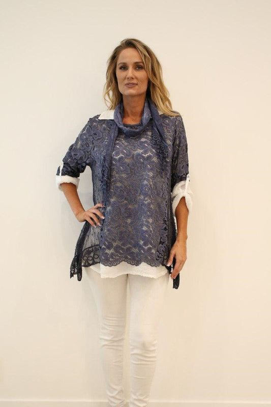 Italian Blouse Shirt Top Licia in Three Pieces Raw Moda Top Raw Moda One Size Blue