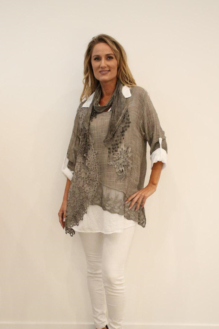 Lace Italian Blouse Shirt Top Debora in Three Piece RawModa Top Raw Moda