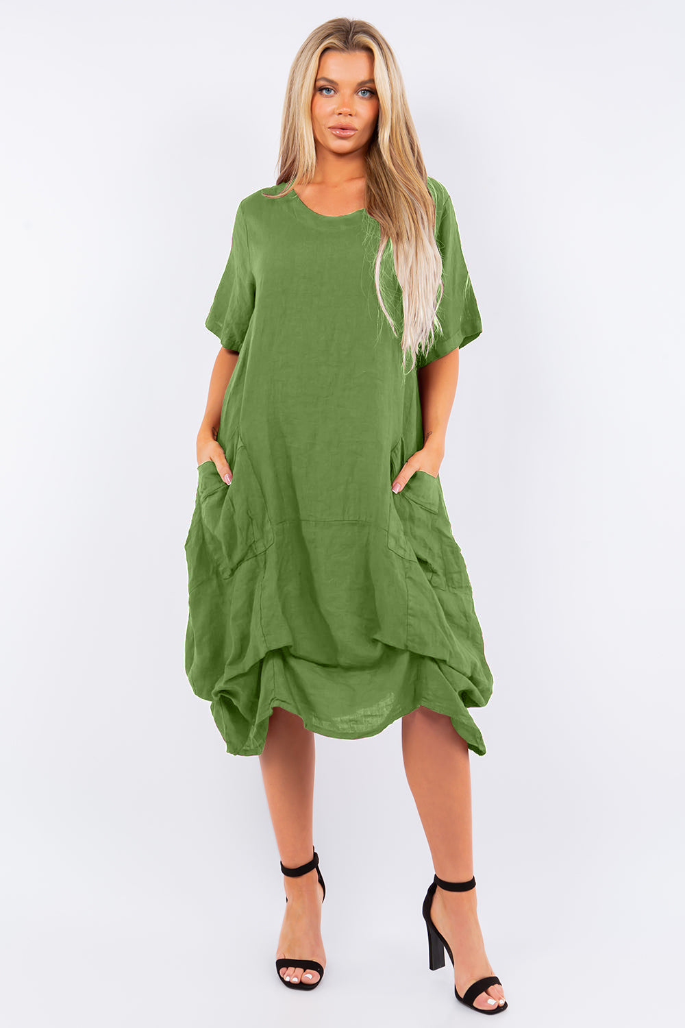Long  Italian Linen Tie Bottom Dress - Raw Moda
