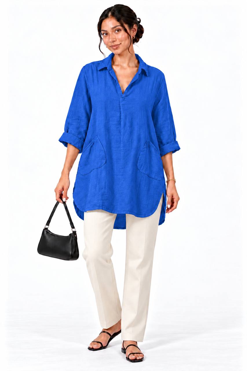 Wide Collar Shanon Linen Tunic W pockets