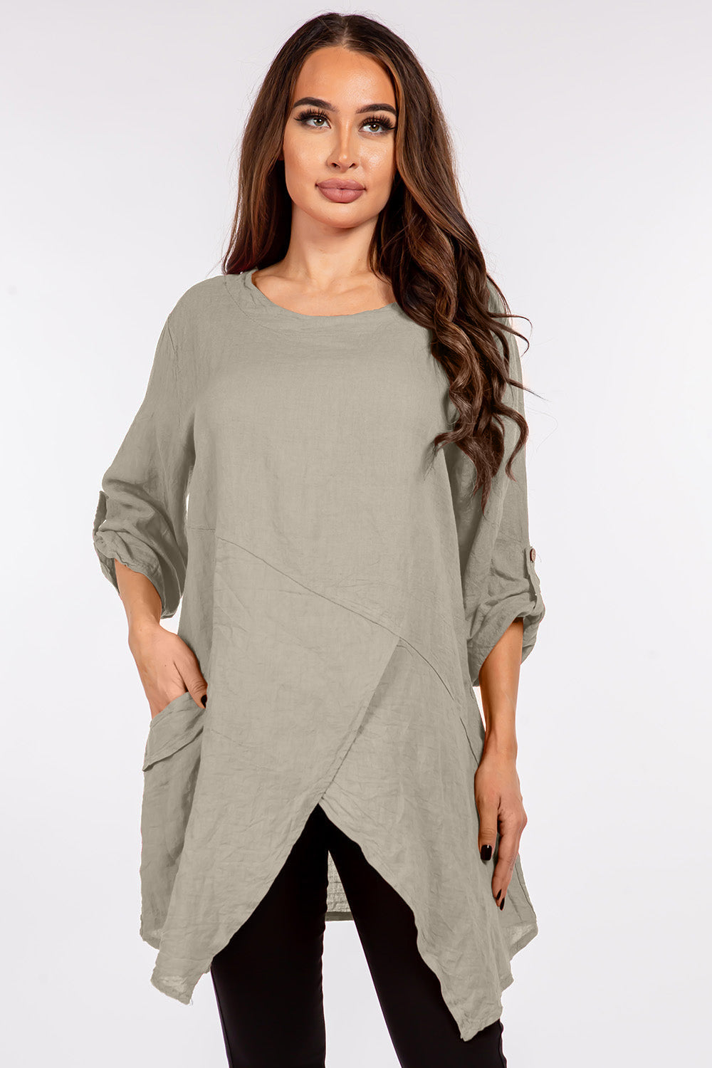 Raw Moda Asymmetric Single Pocket Linen Tunic