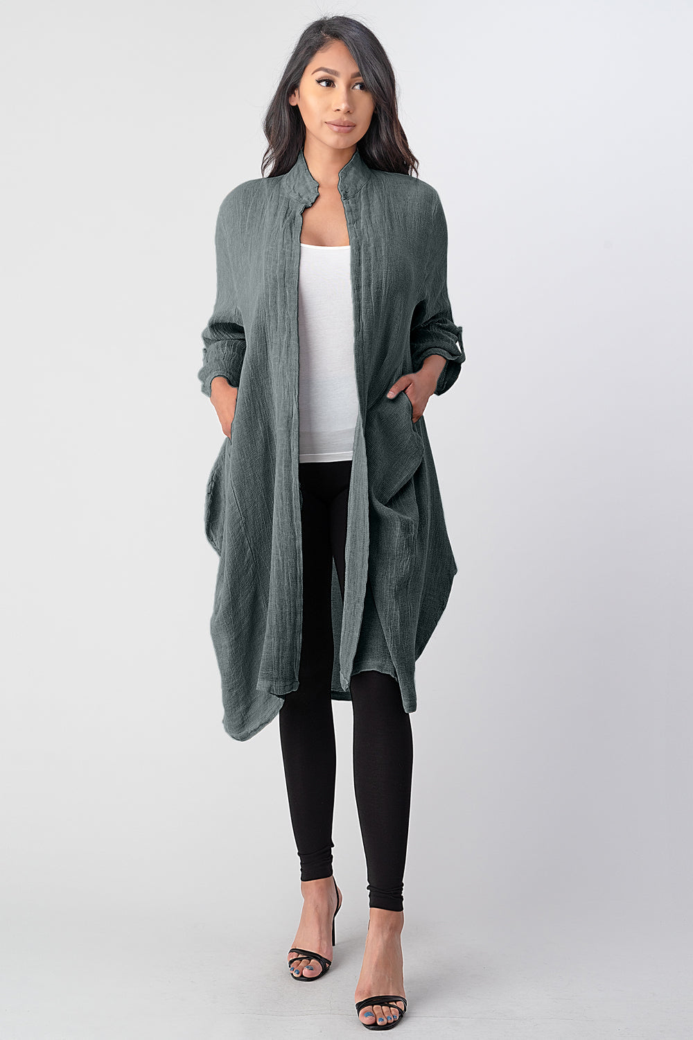 Long italian Linen Jacket With Back Belt - Raw Moda