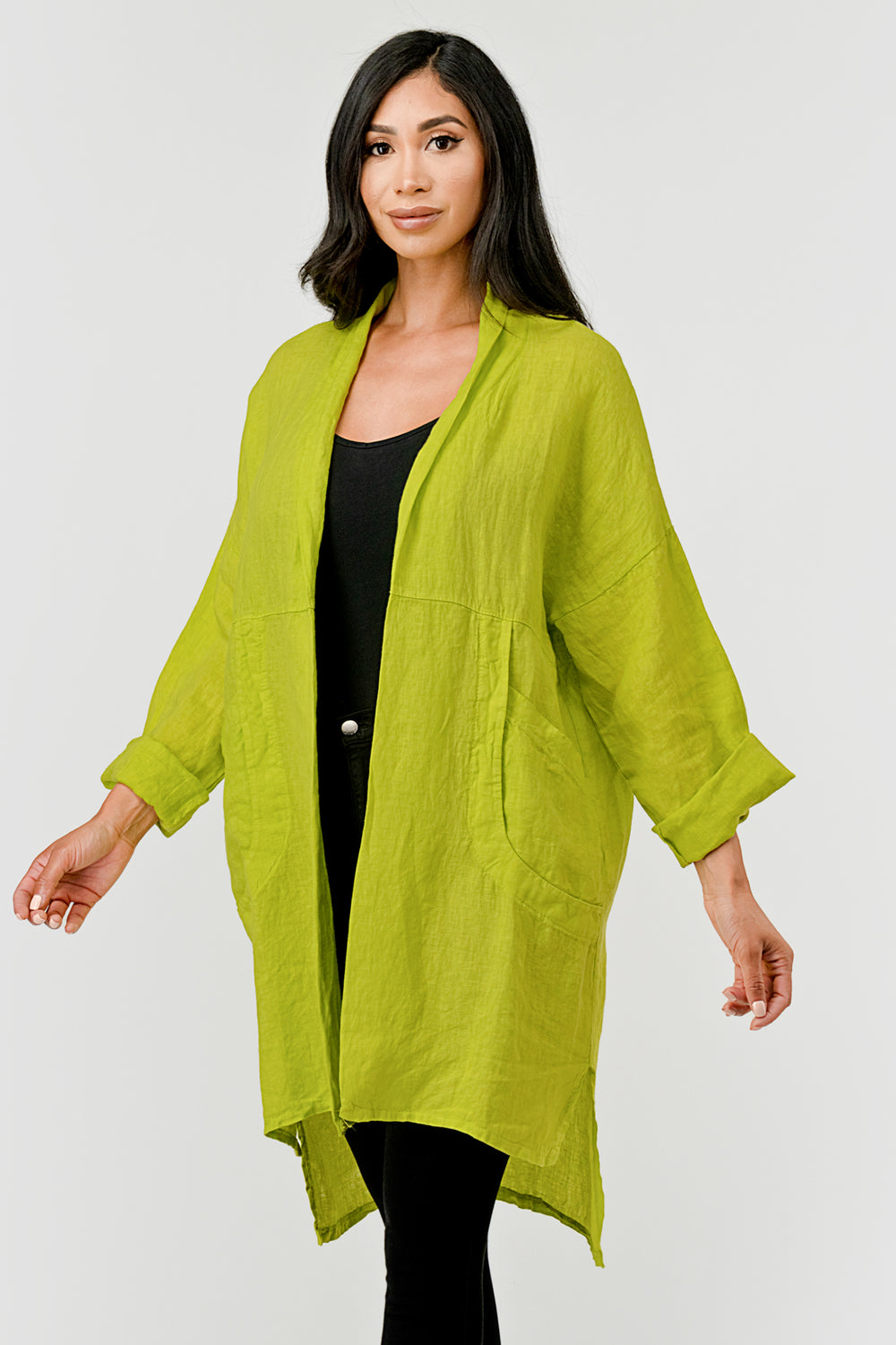 Long italian Linen Cardigan w Packets - Raw Moda