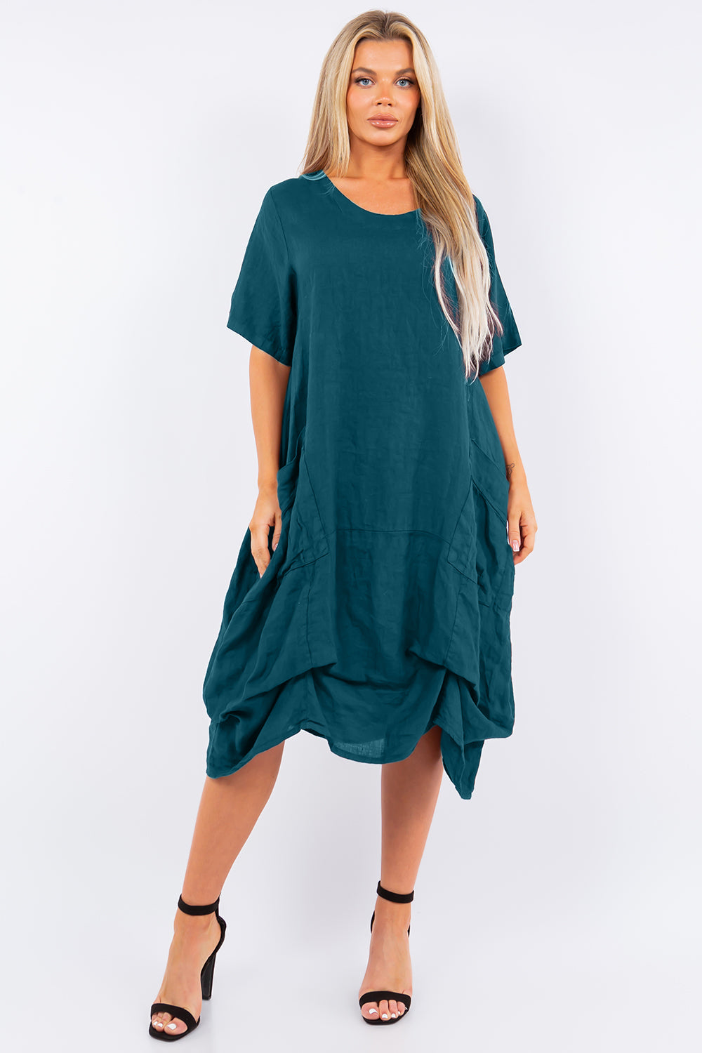 Long  Italian Linen Tie Bottom Dress - Raw Moda