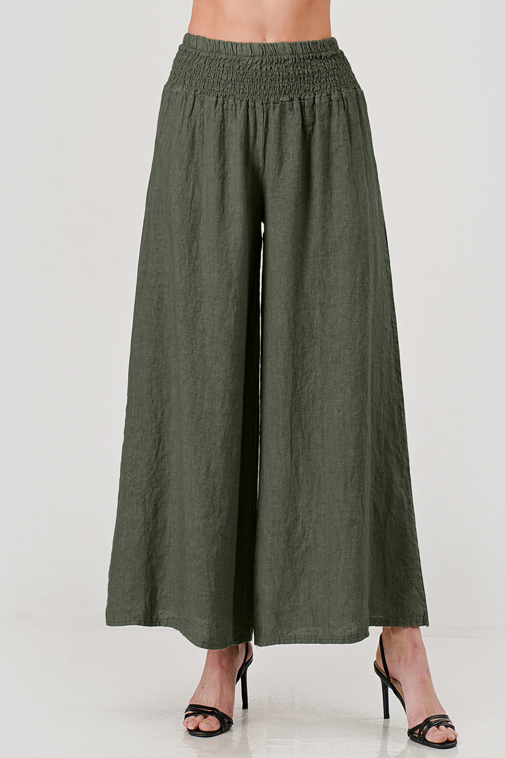 Crossover Wide Waist Linen Pants