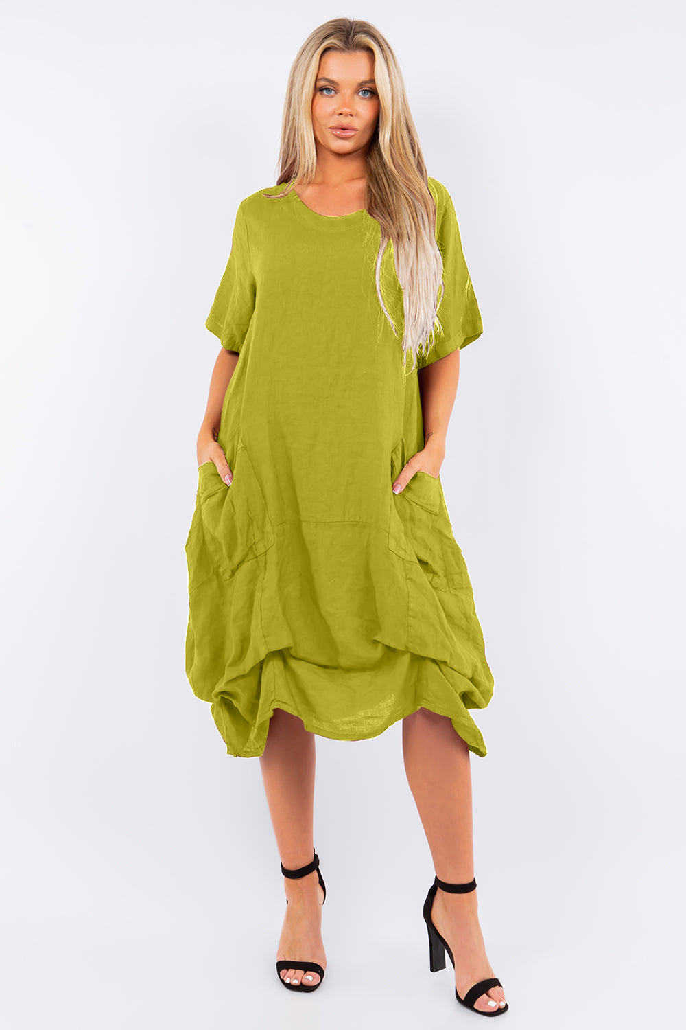 Long  Italian Linen Tie Bottom Dress - Raw Moda