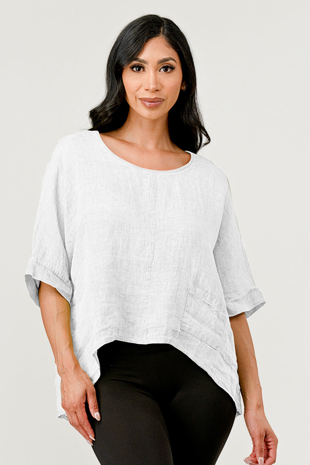 V Back Italian Linen Top W Pocket - Raw Moda