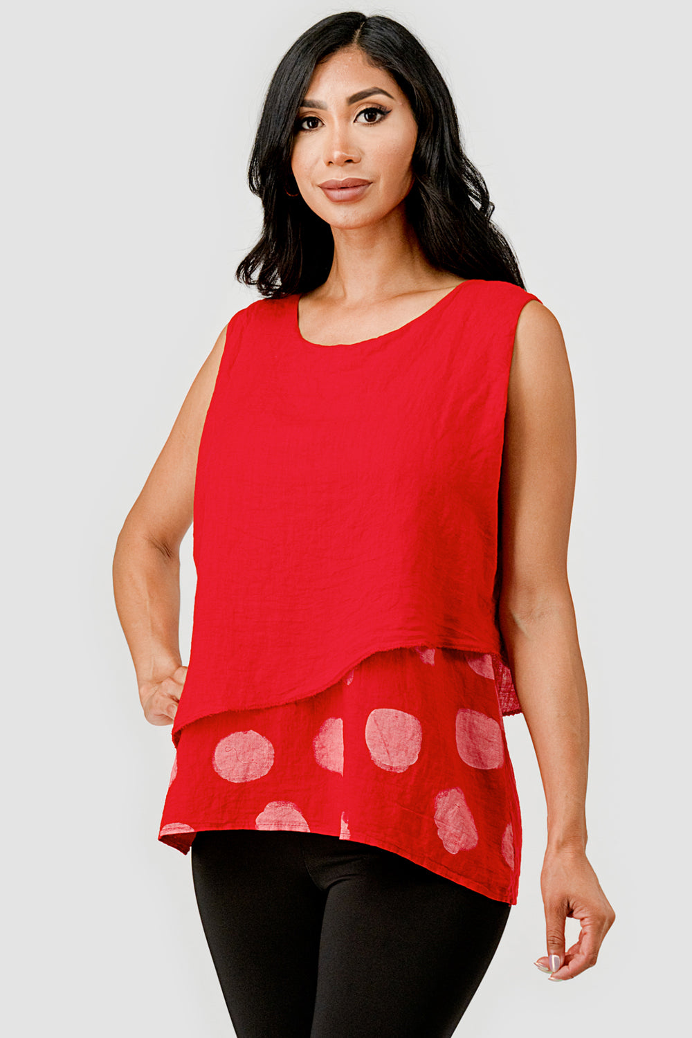 Raw Moda 2 Layers Polka Dot Linen Top