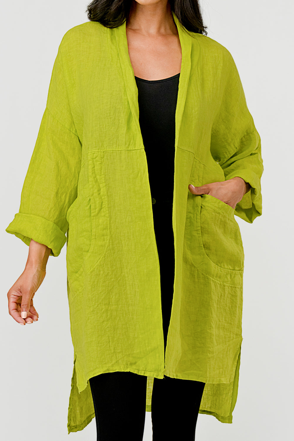 Long italian Linen Cardigan w Packets - Raw Moda