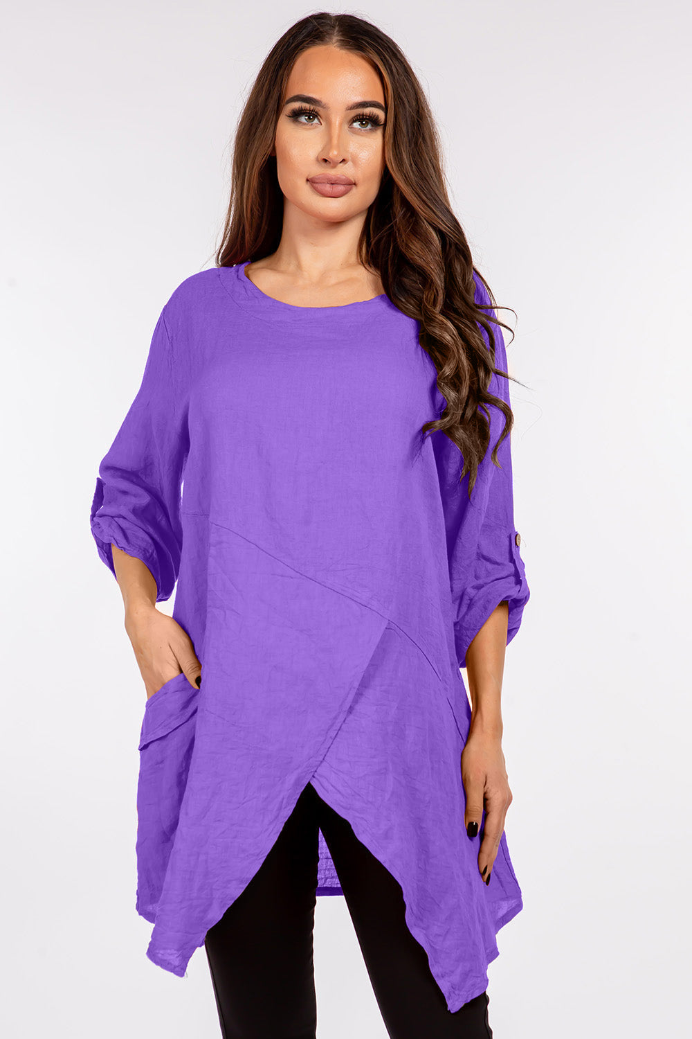 Raw Moda Asymmetric Single Pocket Linen Tunic - Raw Moda