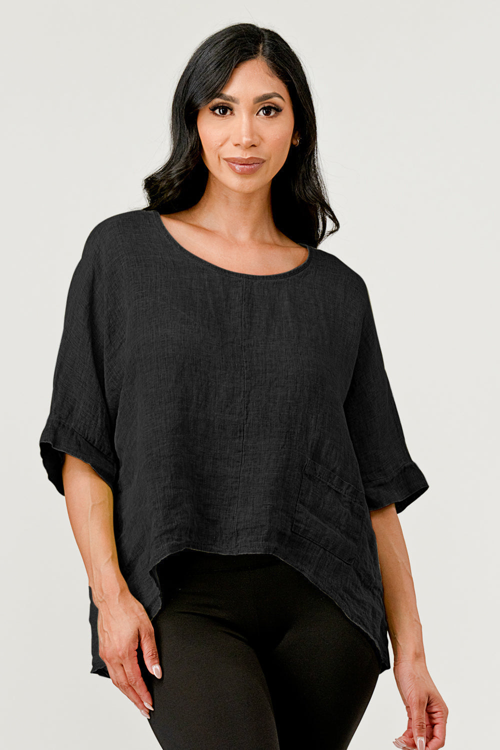 V Back Italian Linen Top W Pocket - Raw Moda