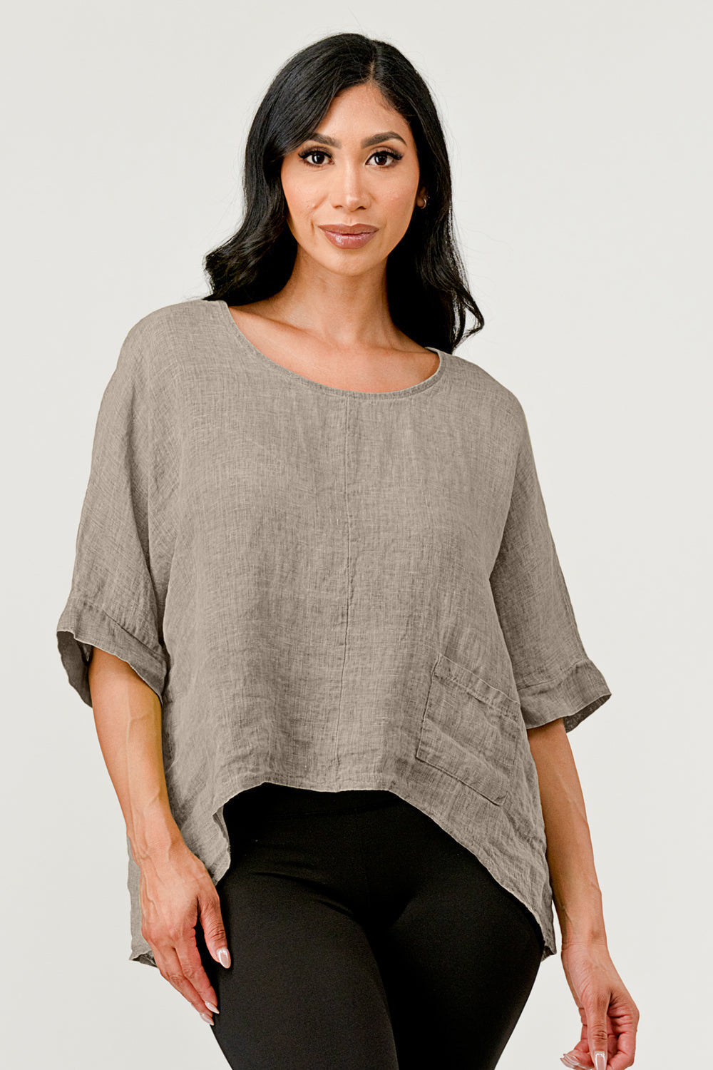 V Back Italian Linen Top W Pocket - Raw Moda
