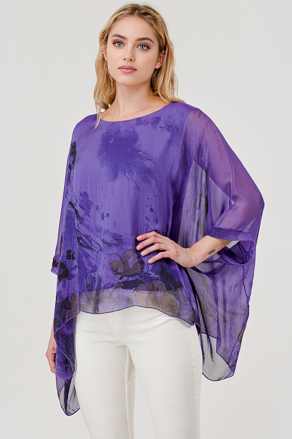 Italian Floral Raw Moda Silk Top