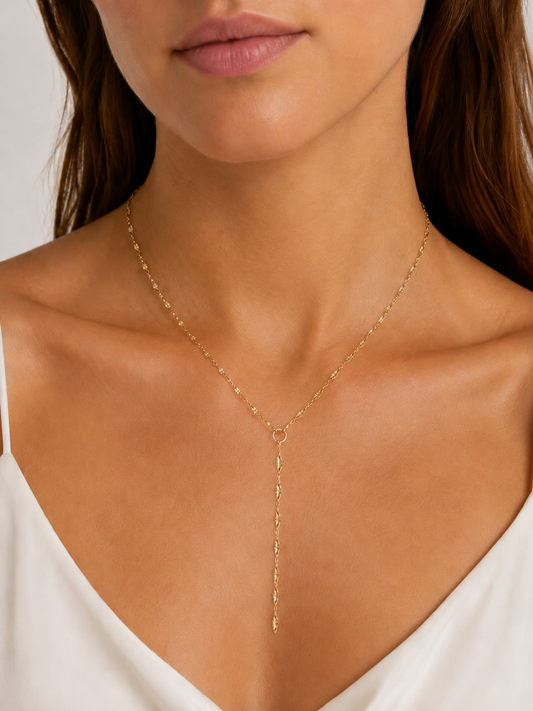 Lariat Lip Texture Chain Necklace