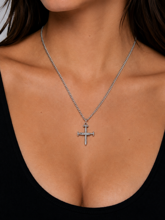 Cross Nail Zirconia Necklace
