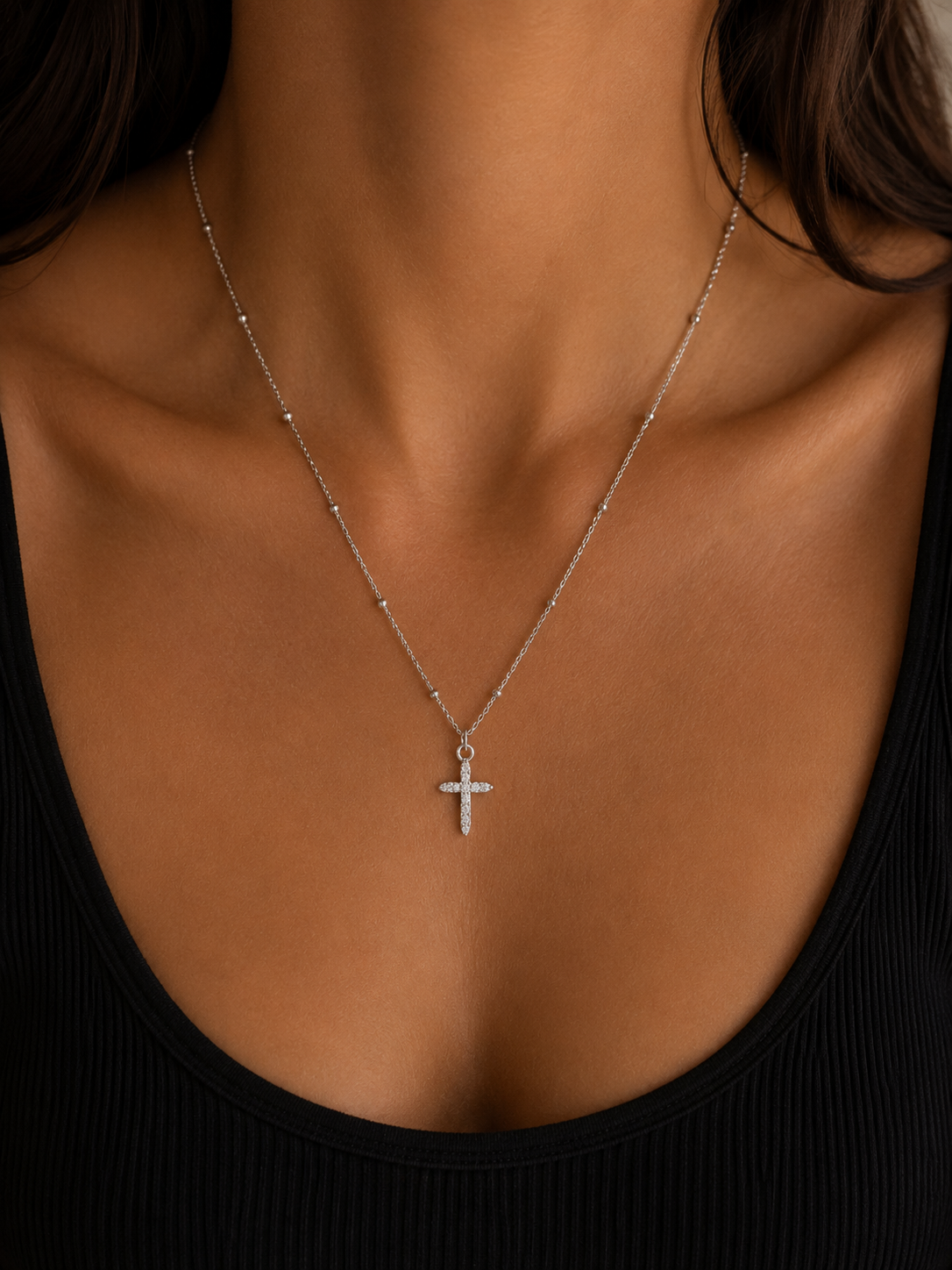 Mini Cross Ball Chain Nekclace