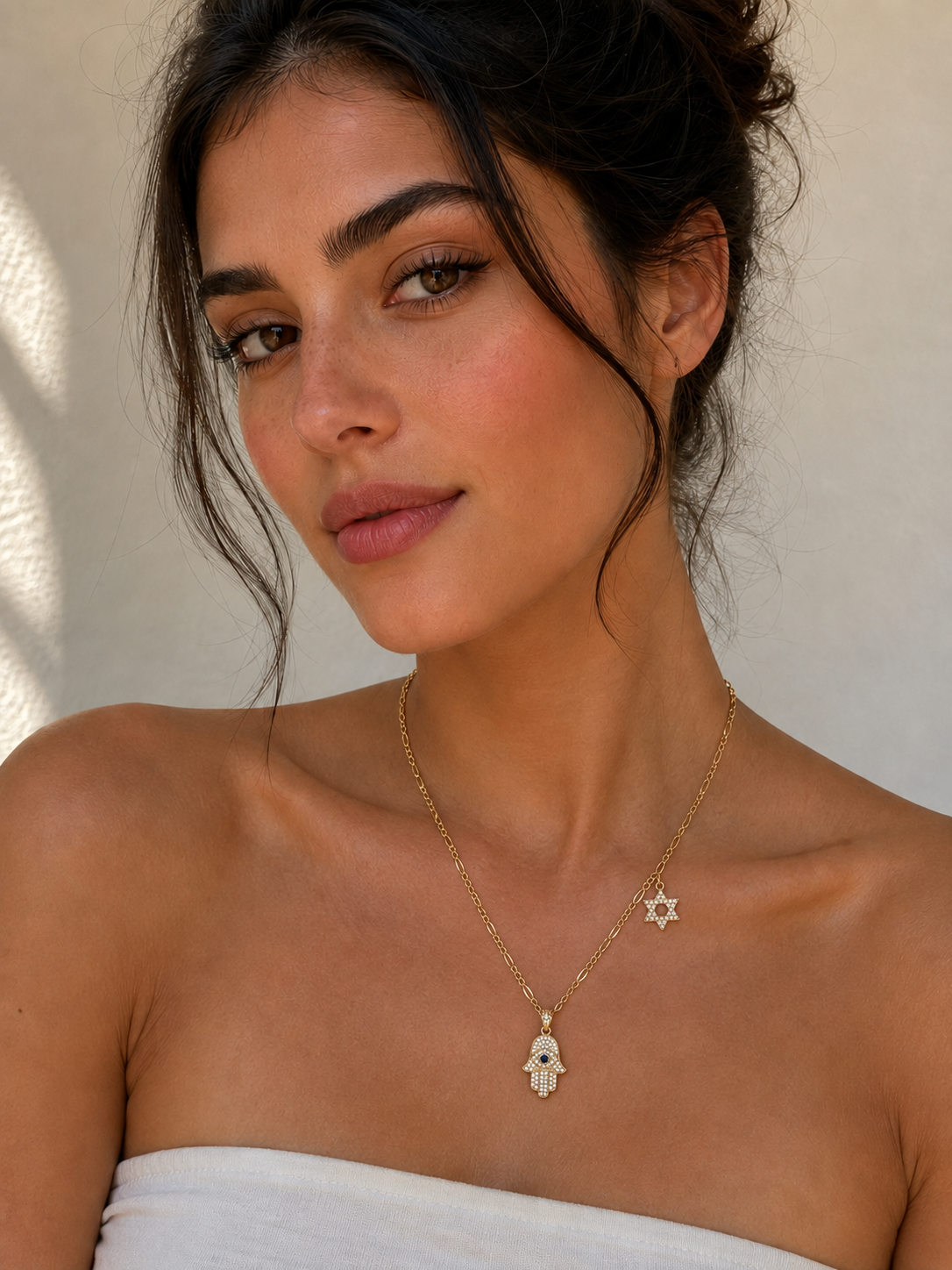 Hamsa with Star David Charm Necklace