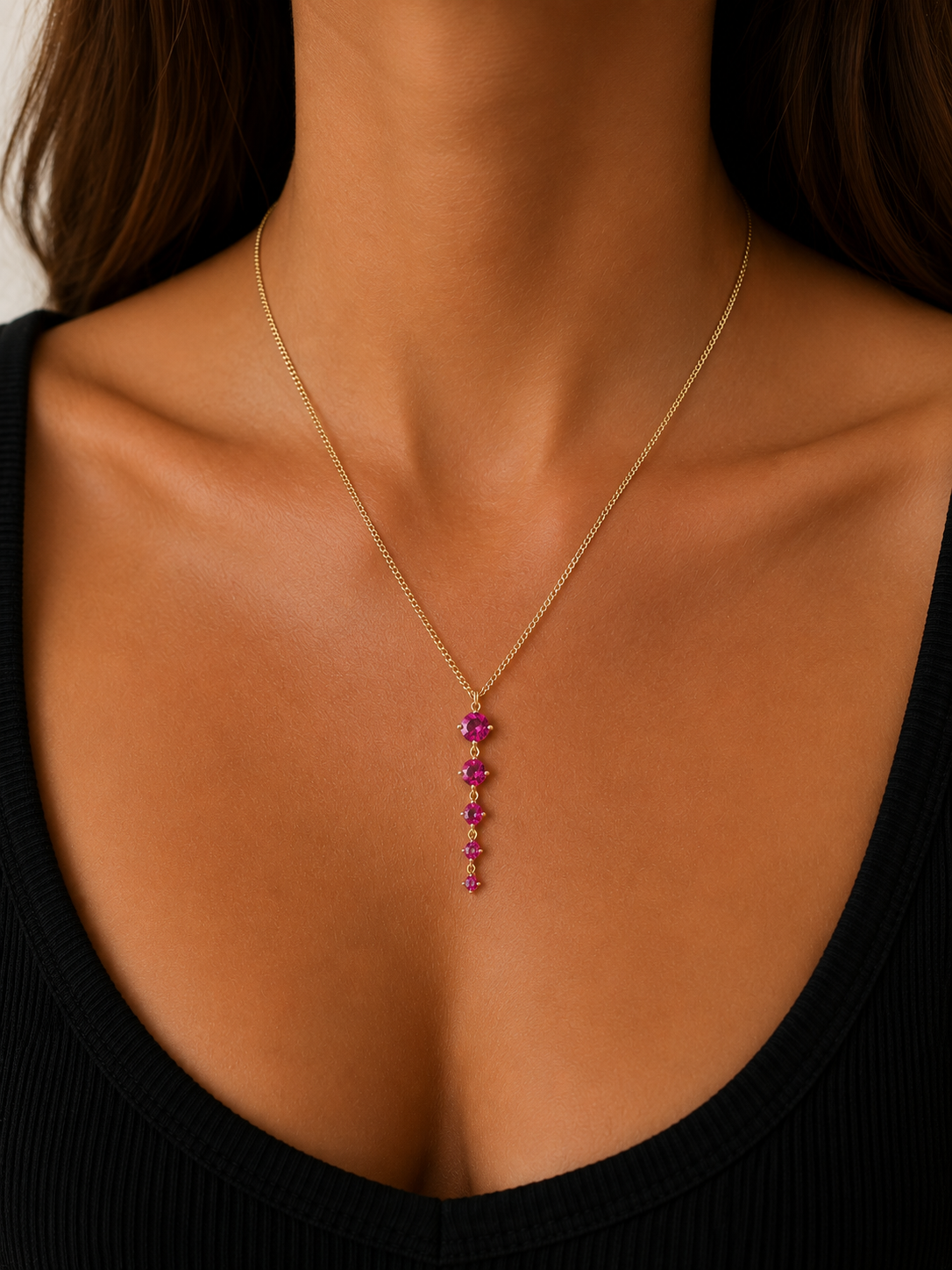 Tennis Five Links Thin Curb Chain Necklace