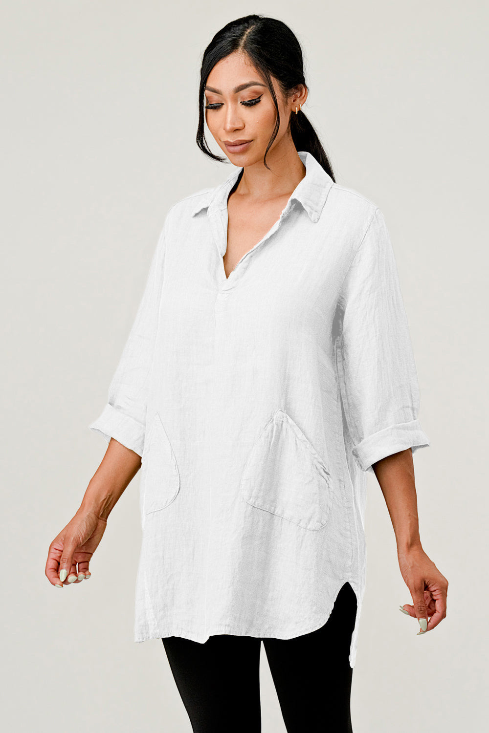 Wide Collar Shanon Linen Tunic W pockets - Raw Moda