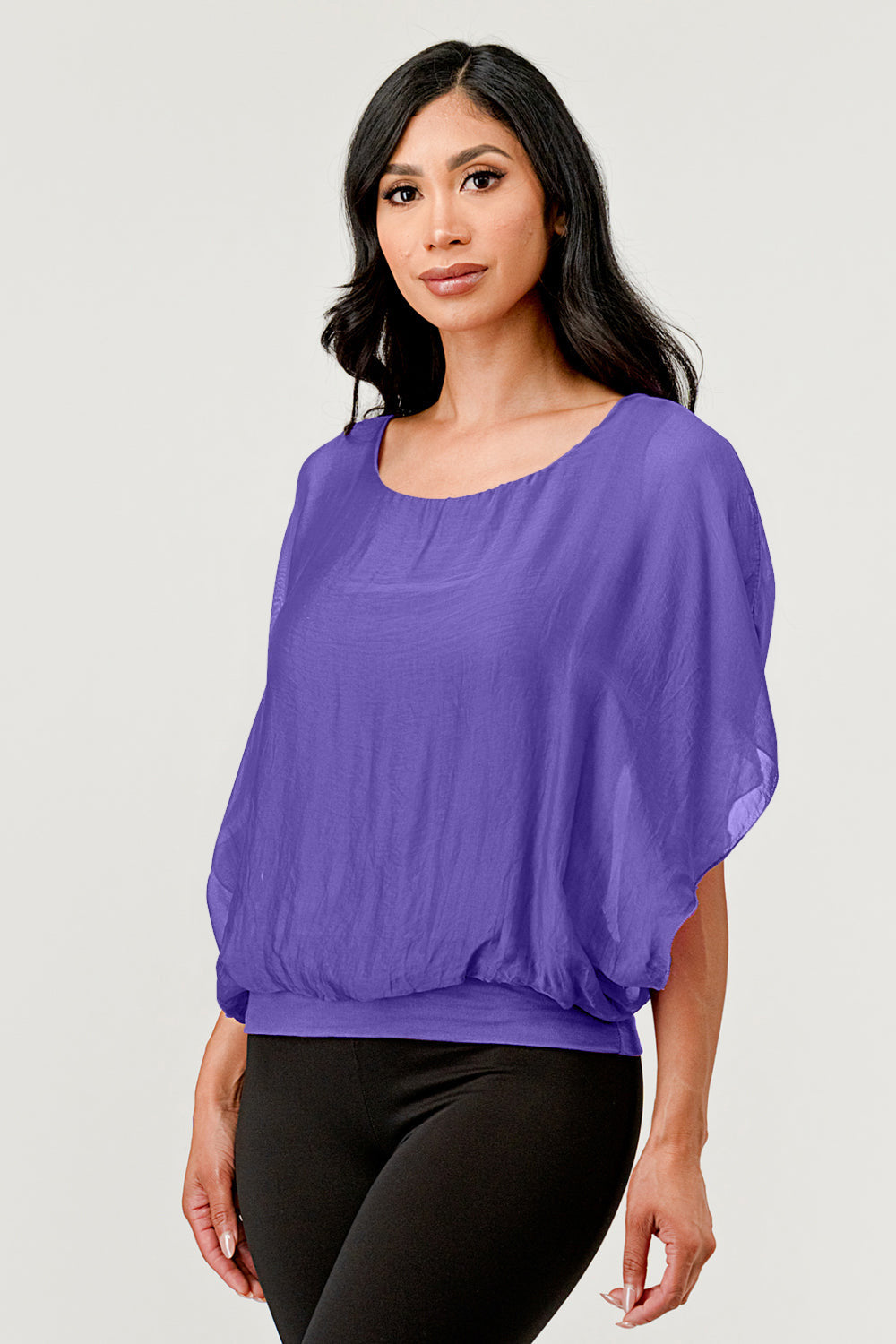 Solid Silk Banded Bottom Top - Raw Moda