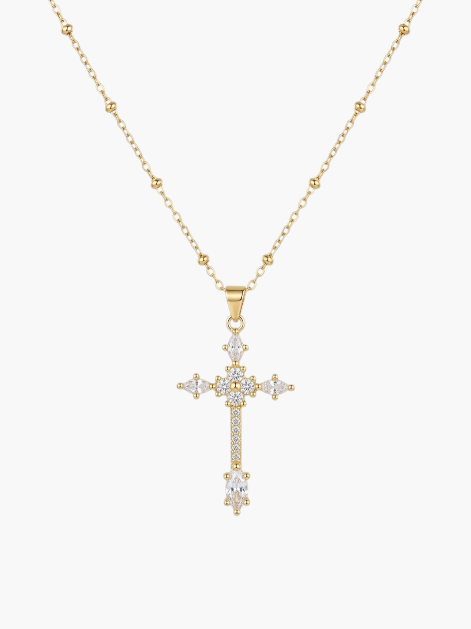 Cross Zirconia Ball Chain Necklace