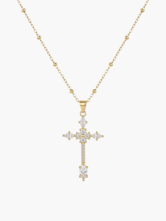 Cross Zirconia Ball Chain Necklace