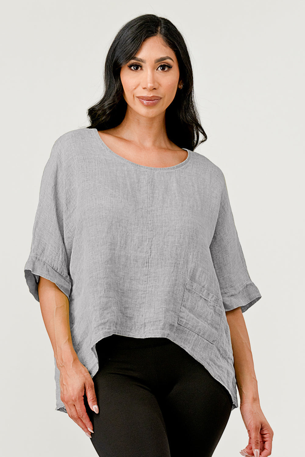 V Back Italian Linen Top W Pocket - Raw Moda