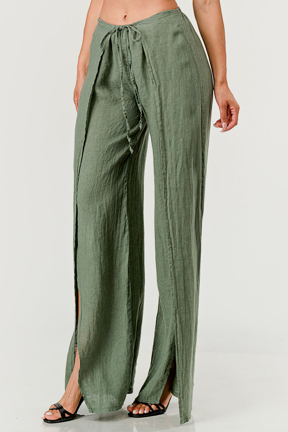 Monika Side Layered Linen Pants Bottom Raw Moda   