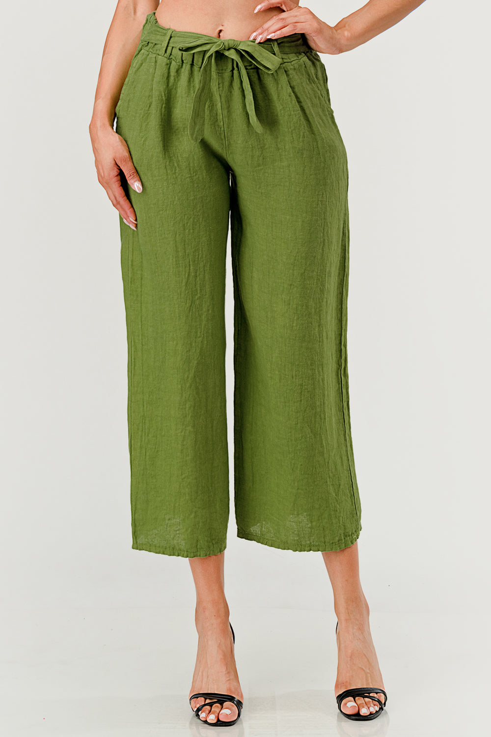 Raw Moda Linen pants Attached Belt Bottom Raw Moda   