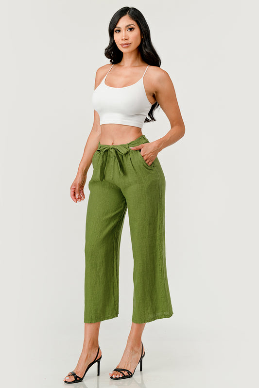 Raw Moda Linen pants Attached Belt Bottom Raw Moda   