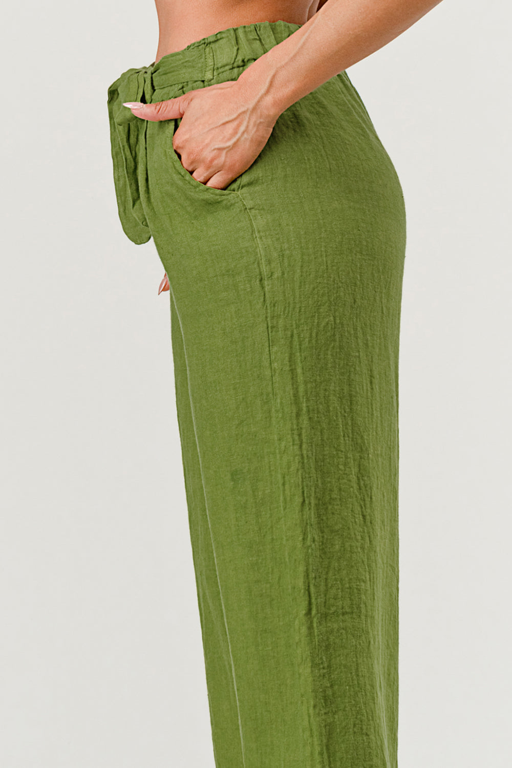 Raw Moda Linen pants Attached Belt Bottom Raw Moda   