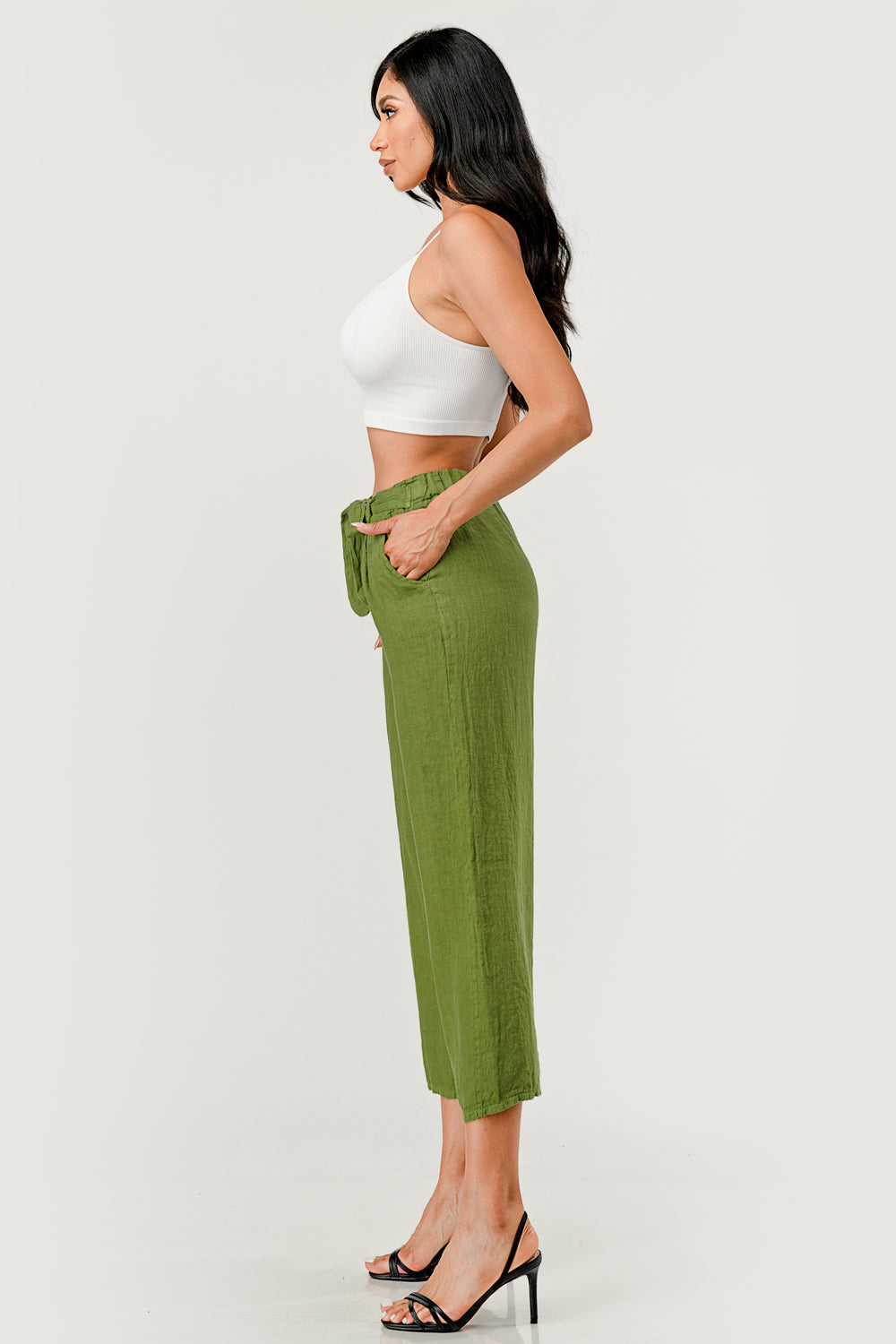 Raw Moda Linen pants Attached Belt Bottom Raw Moda   