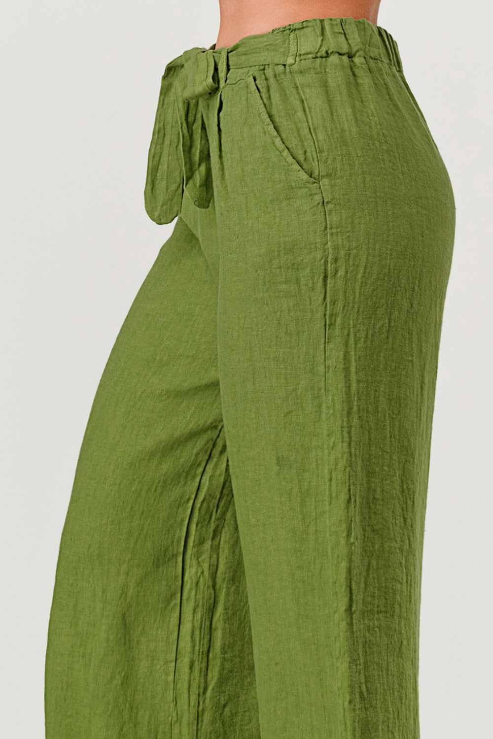 Raw Moda Linen pants Attached Belt Bottom Raw Moda   
