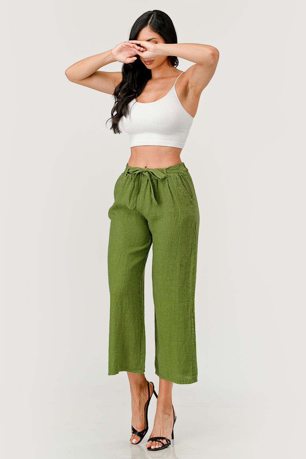 Raw Moda Linen pants Attached Belt Bottom Raw Moda   
