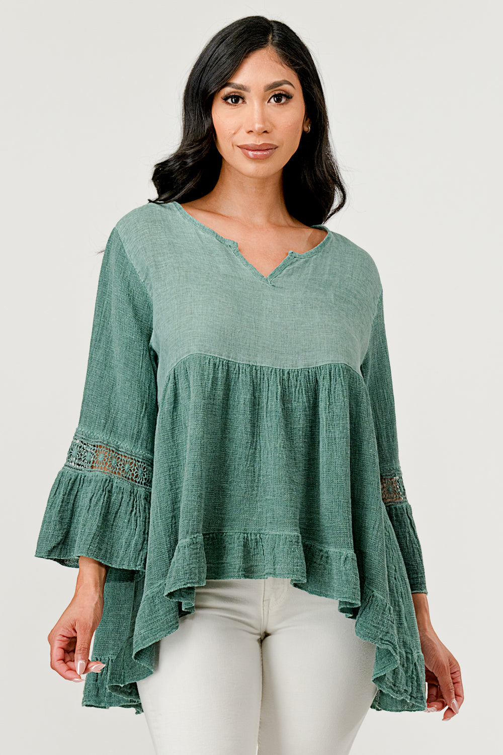 Raw Moda Lace Sleeves Linen Cotton Top