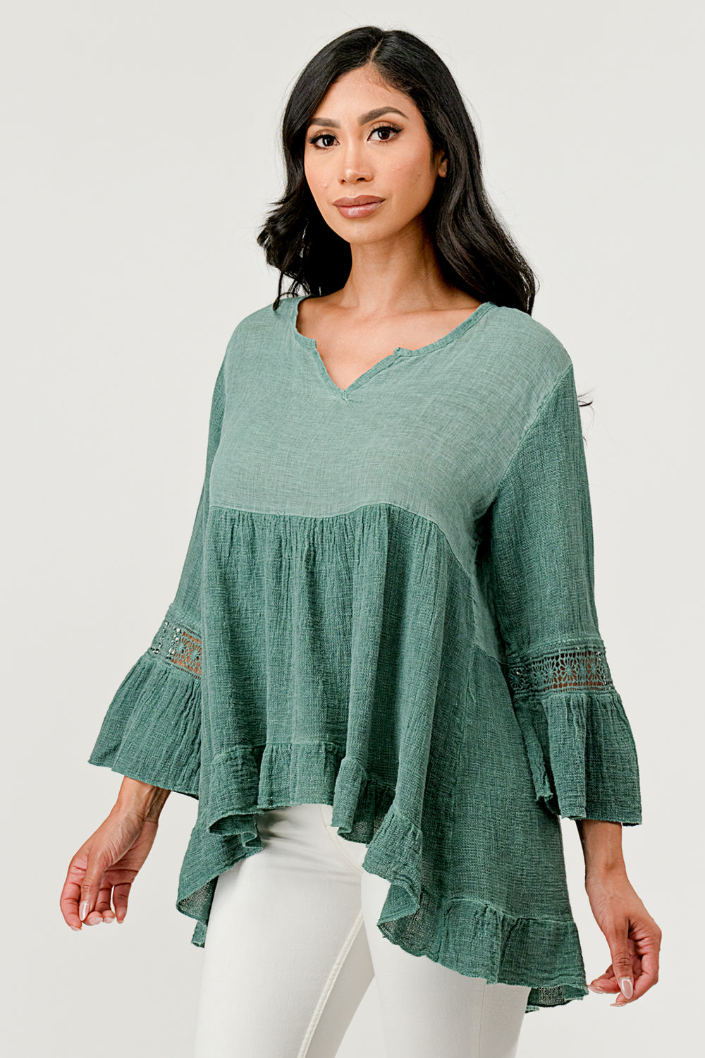 Raw Moda Lace Sleeves Linen Cotton Top