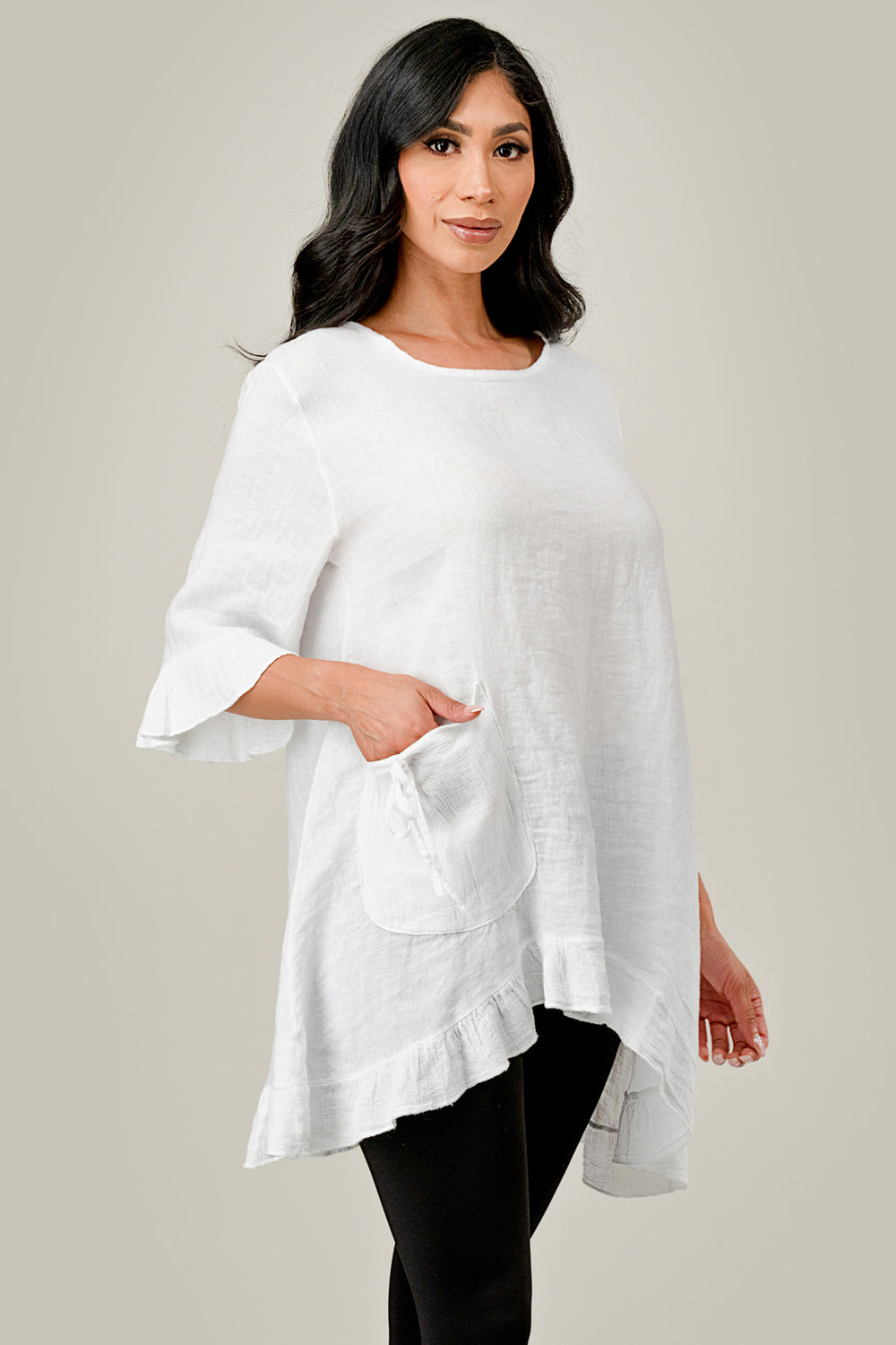Raw Moda Single Pocket Linen tunic Top Raw Moda   
