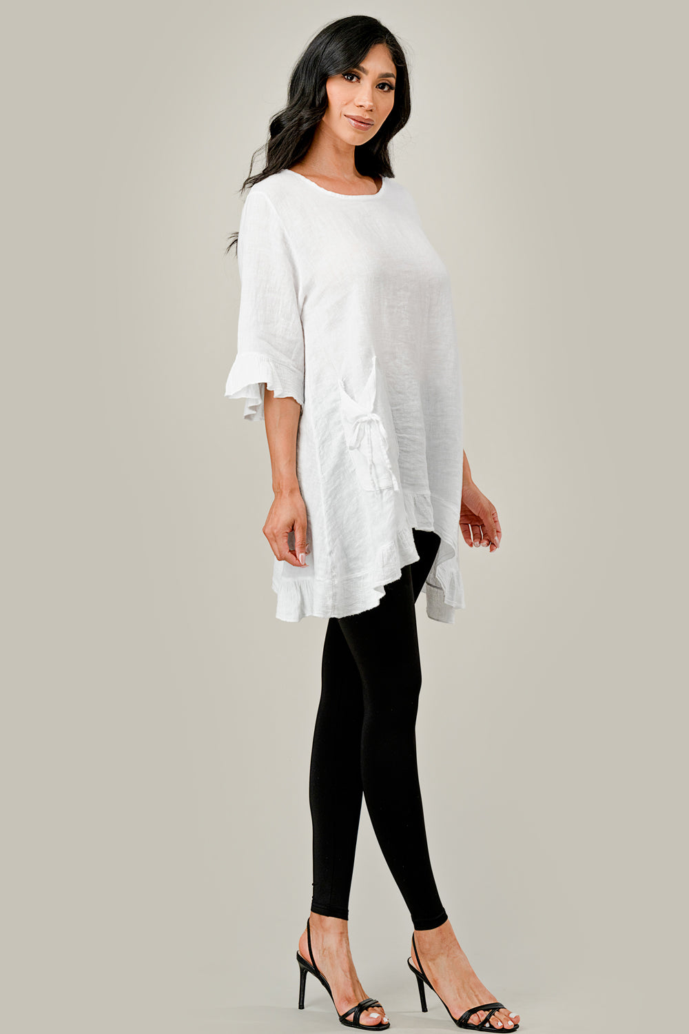 Raw Moda Single Pocket Linen tunic Top Raw Moda   