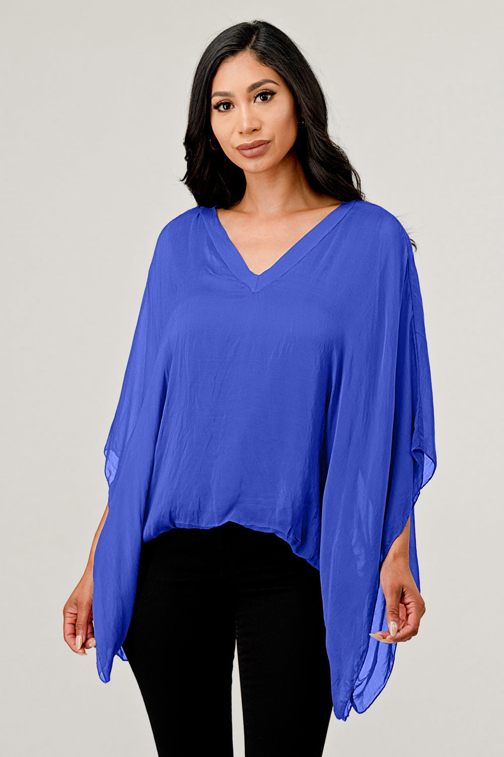 Raw Moda V Neck Italian Silk Top  Raw Moda One Size Blue 