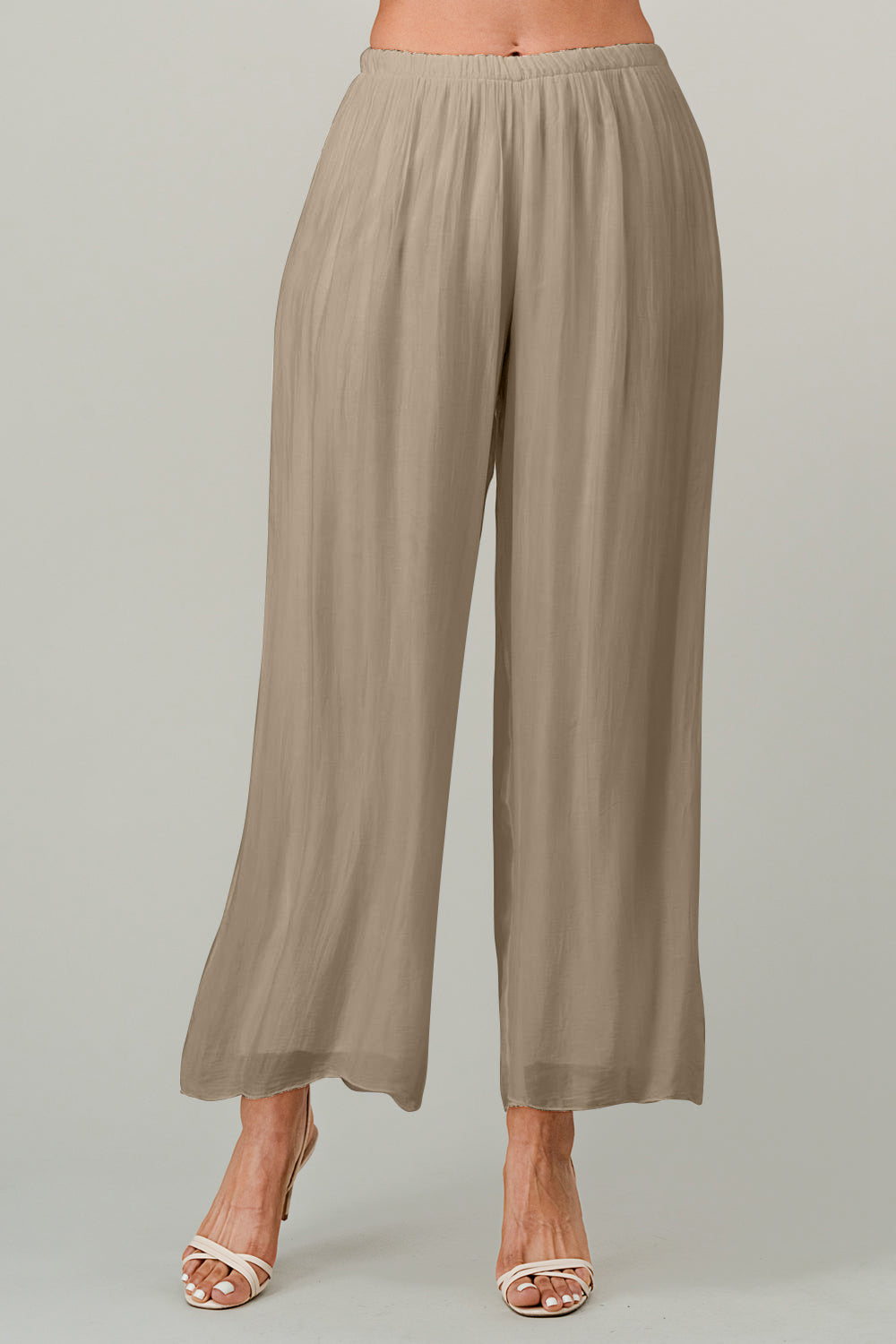 Raw Moda Italian Long Loose Silk Pants Bottom Raw Moda One Size Taupe 