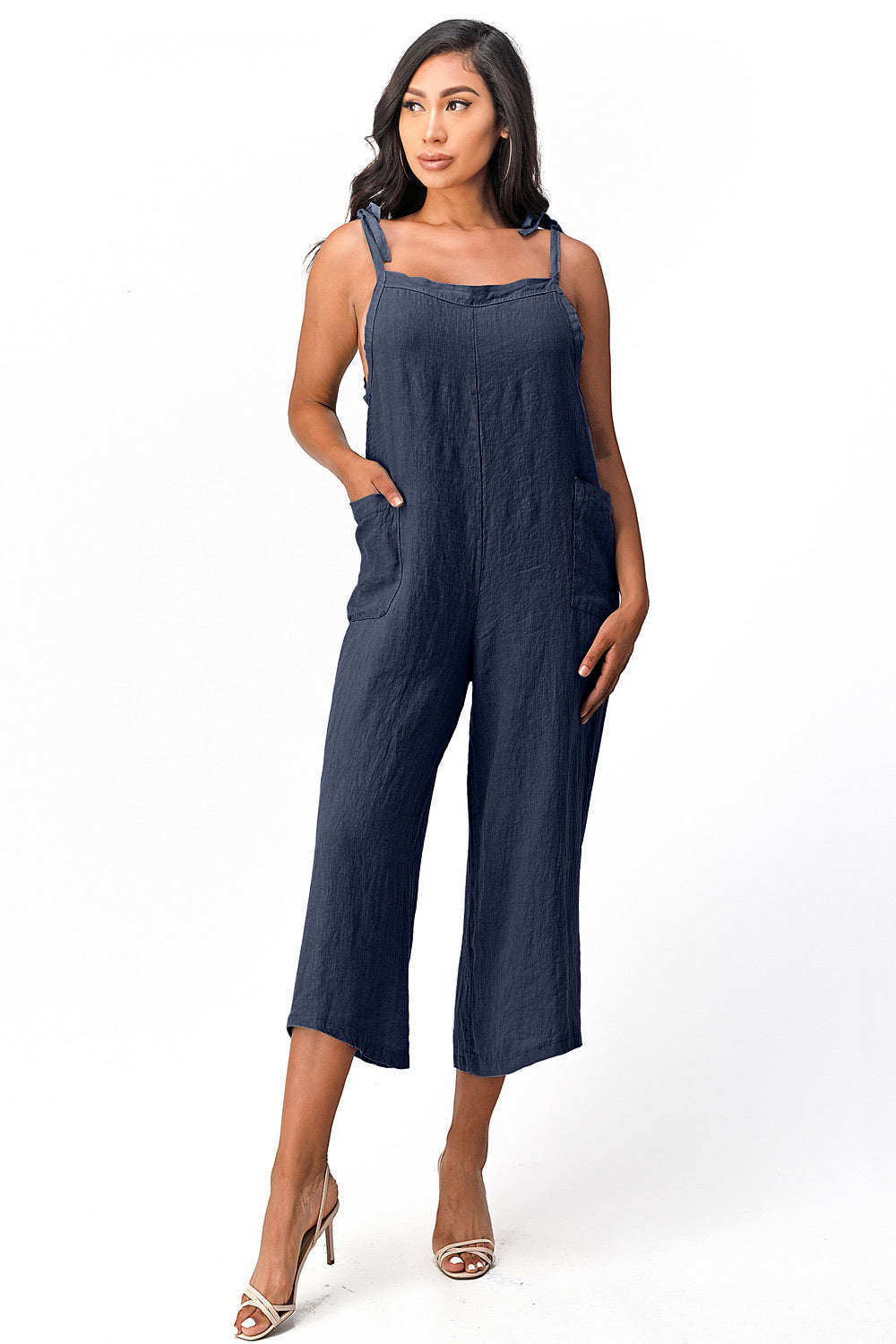 Raw Moda Sides Adjustable Linen Romper Dress Raw Moda One Size Navy 