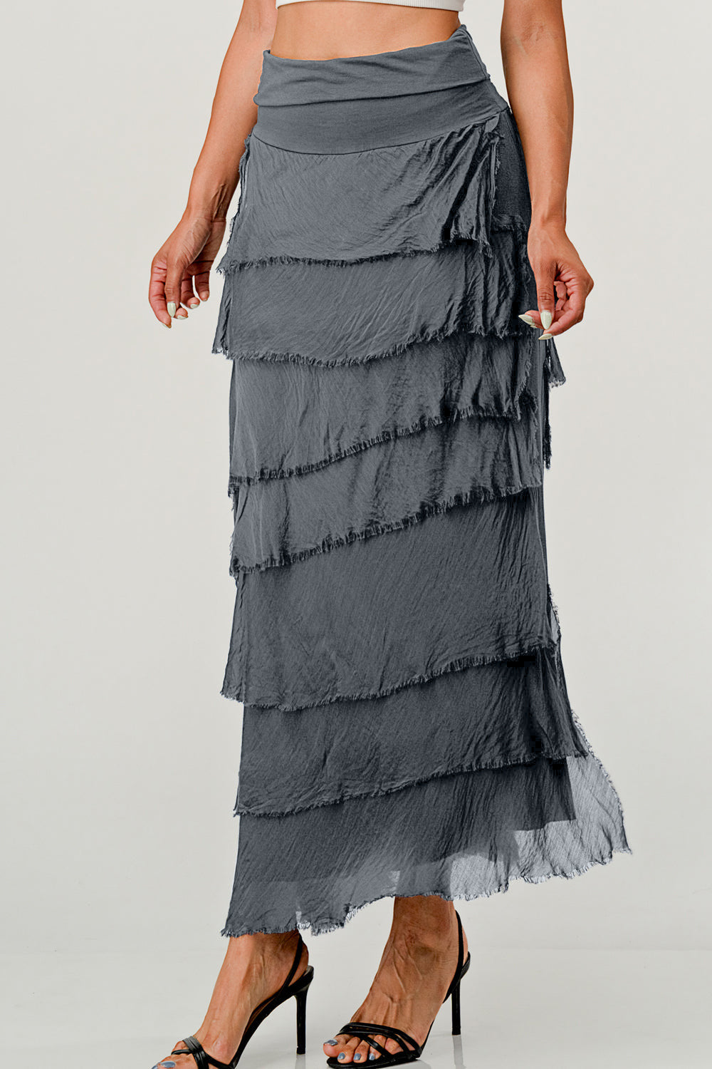 Layered Italian Raw Moda Maxi Skirt Bottom Raw Moda One Size Charcoal 
